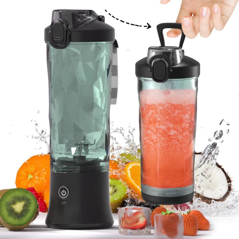 Blender Portabel Elektrik 600ML, Pengisar Buah 4000mAh USB Boleh Cas Semula, Pembuat Jus Mini Pelbagai Fungsi